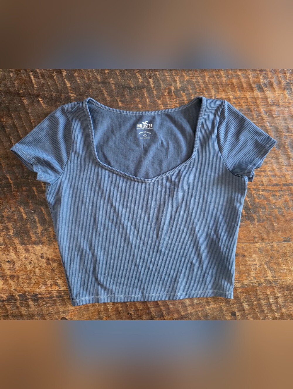 Hollister Dusty Blue Ribbed Scoop Crop Top Shirt